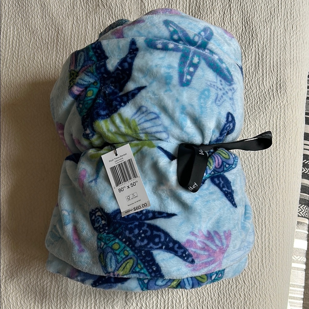 Vera Bradley Blue and Purple Turtle Plush Throw Blanket